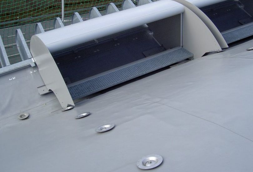 Lufthansa Aviation Center, Frankfurt, foil roof, Roof-PIN, elevated, trapezoidal roof