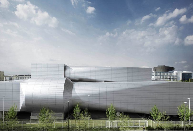 wind tunnel, BMW, Munich, foil roof, Roof-PIN, elevated on concrete